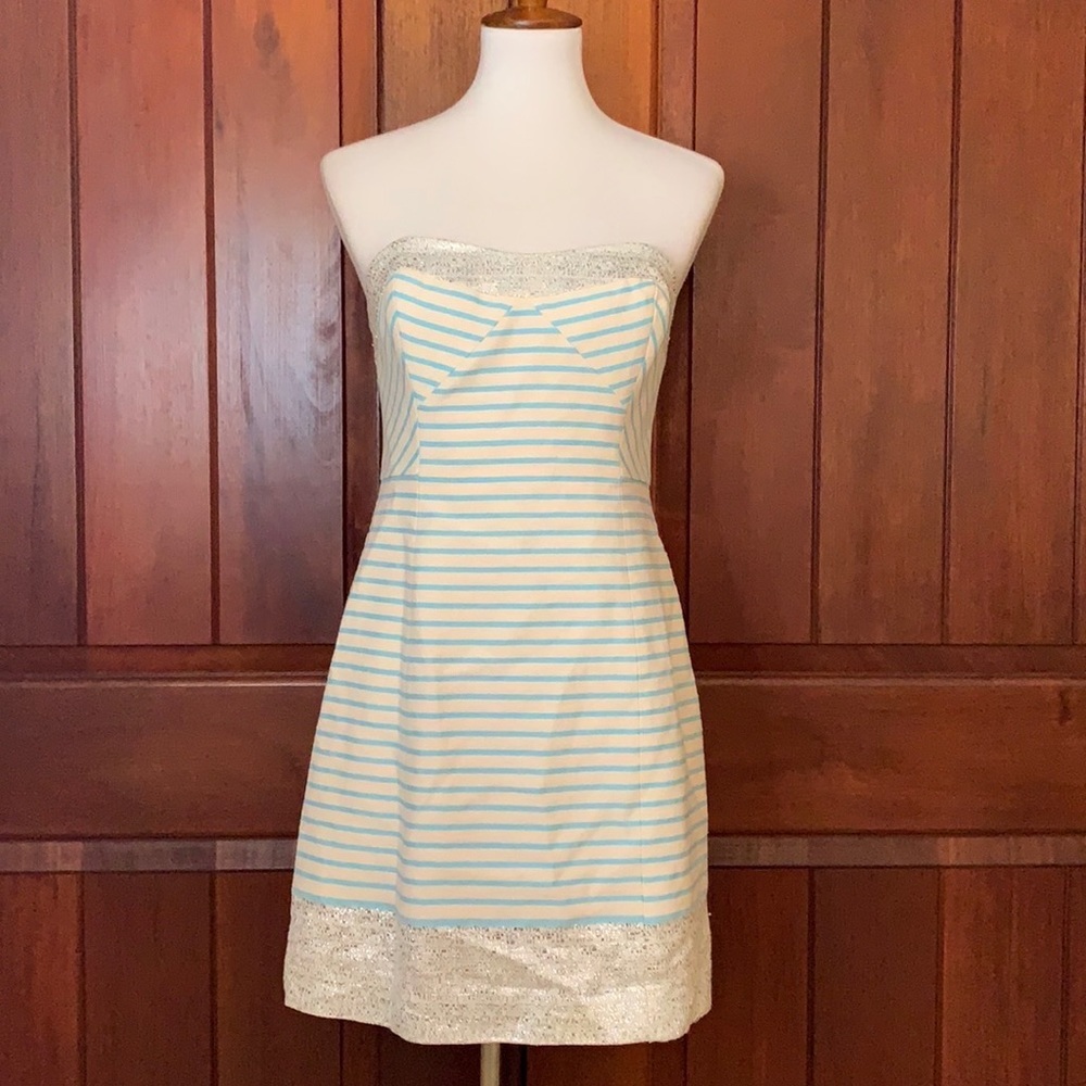 LILLY PULITZER Remi Dress In Blue Horizon Bayview Stripe Metallic 6